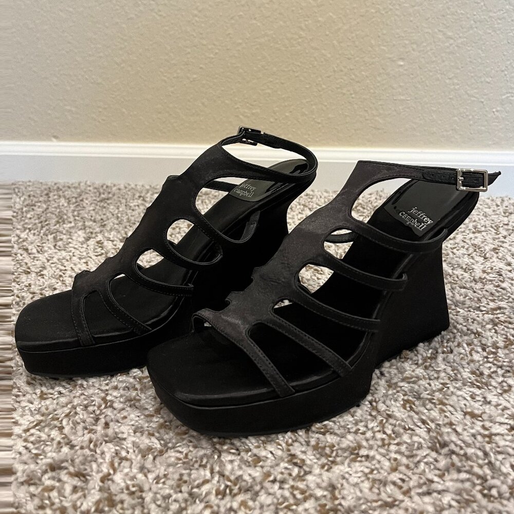 Jeffrey Campbell Black Satin Platform Sandals Size 7,5 - Picture 4 of 7